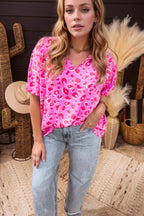 Leopard V Neck Loose Short Sleeve Top