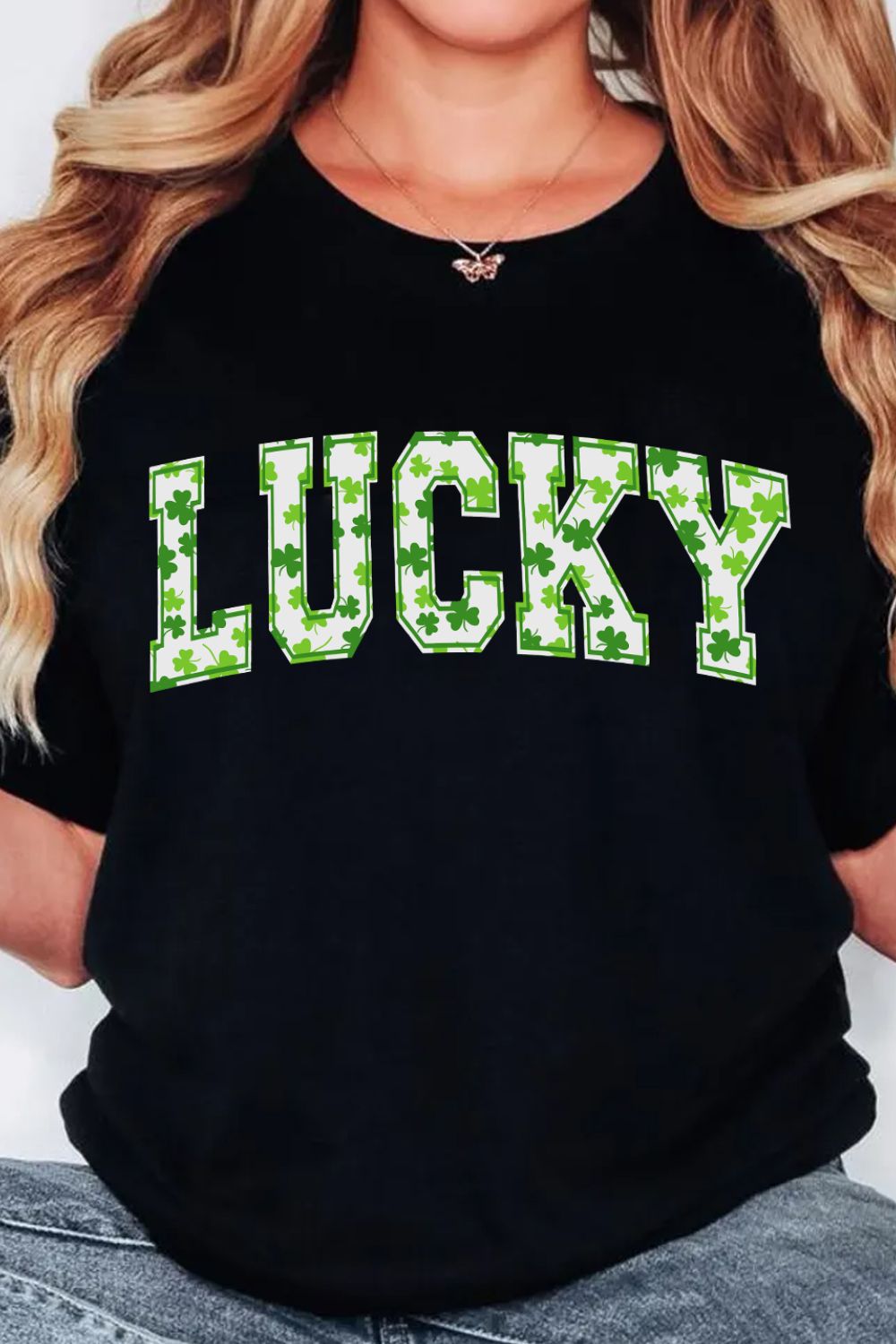 LUCKY Letter Clover Short Sleeve T-Shirt