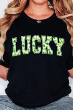 LUCKY Letter Clover Short Sleeve T-Shirt