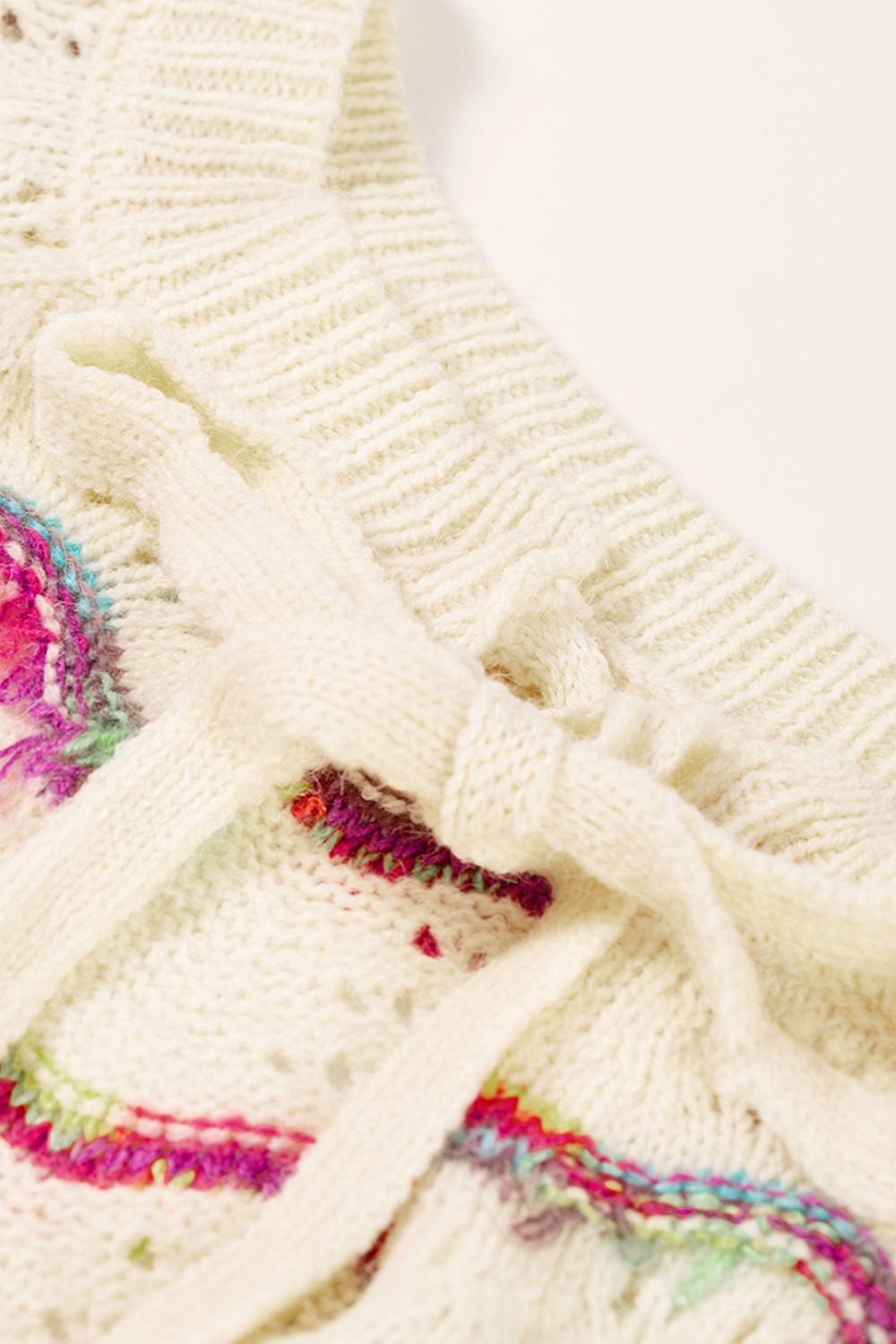 Openwork Wavy Striped Round Neck Sweater