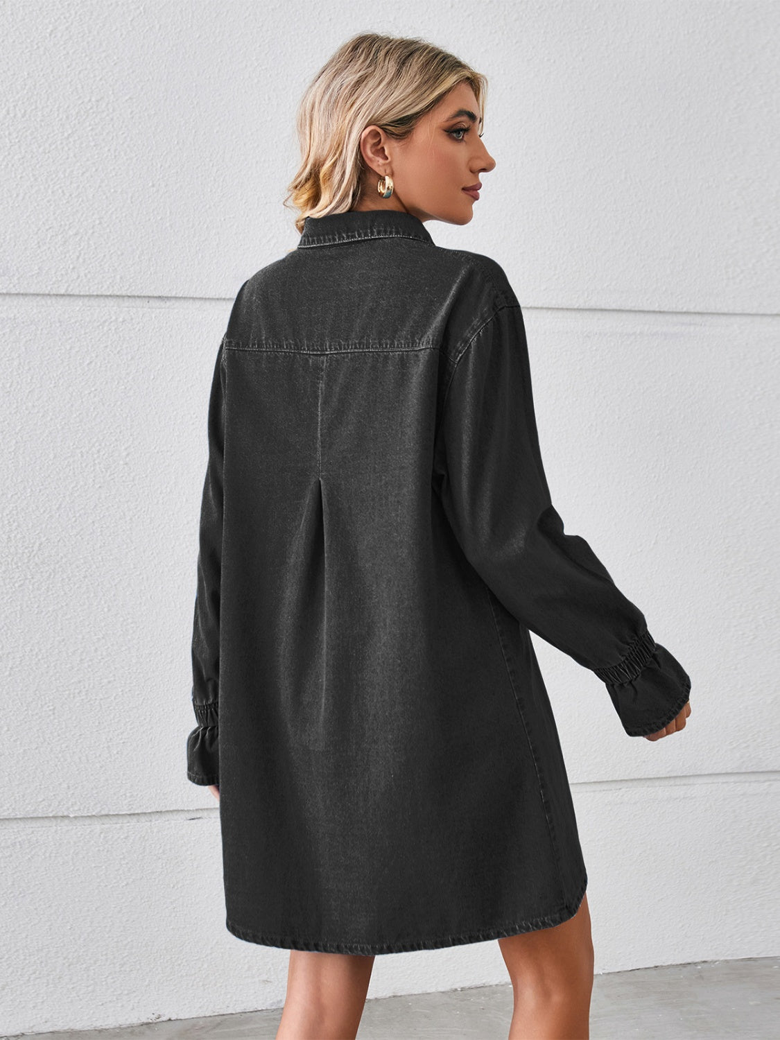 Pocketed Dropped Shoulder Mini Denim Dress - felvior