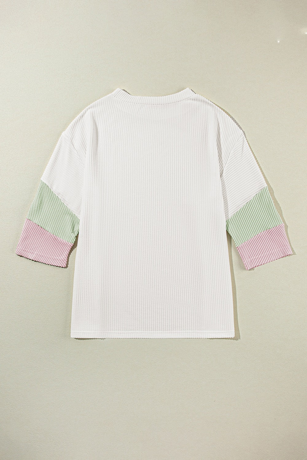 Color Block Ribbed Knit Three-Quarter Sleeve Top - felvior