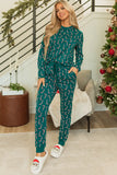 Candy Cane Print Round Neck Top and Pants Lounge Set - felvior