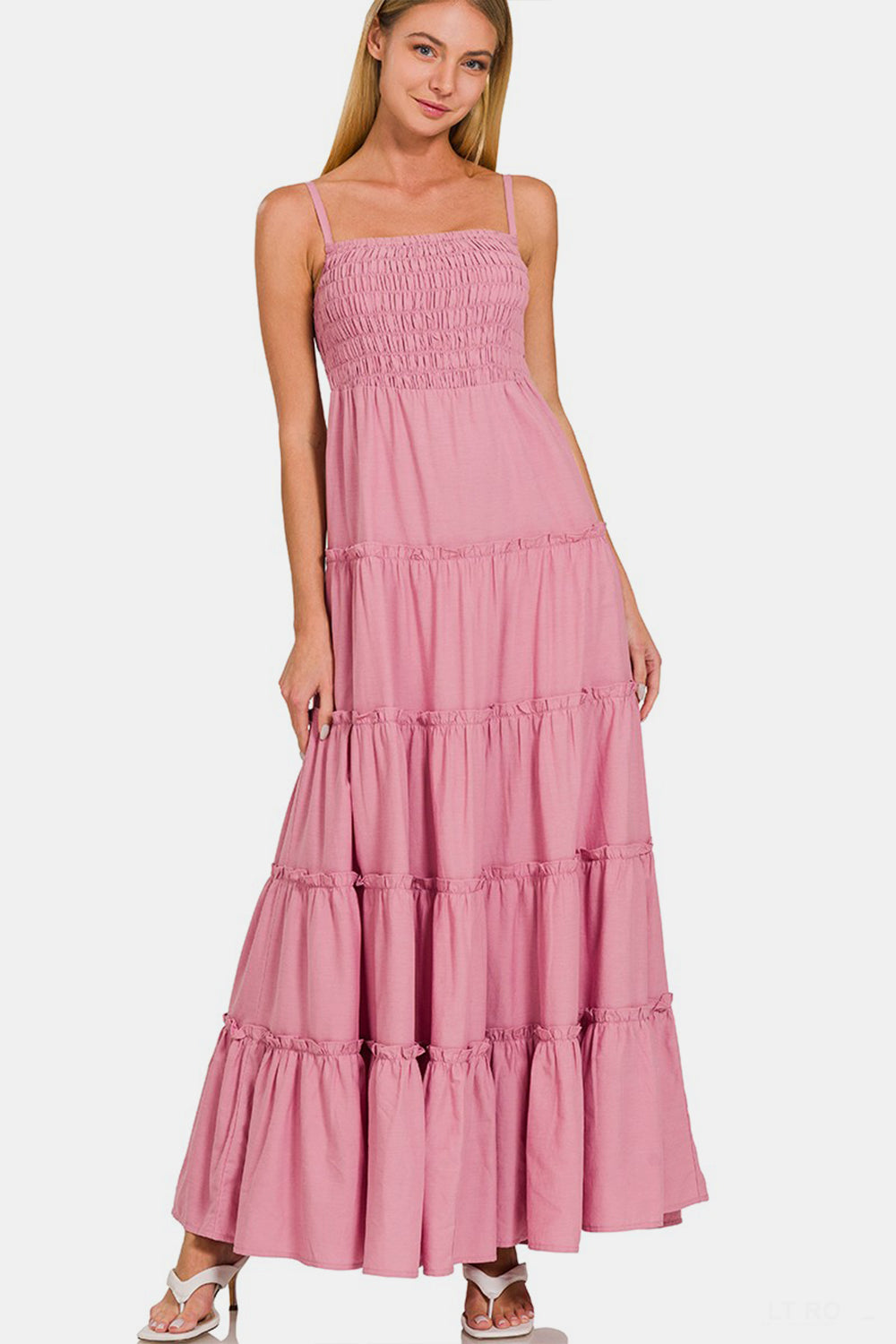 Zenana Woven Smocked Tiered Cami Maxi Dress - felvior
