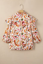 Abstract Print 3/4 Sleeve Ruffle Blouse