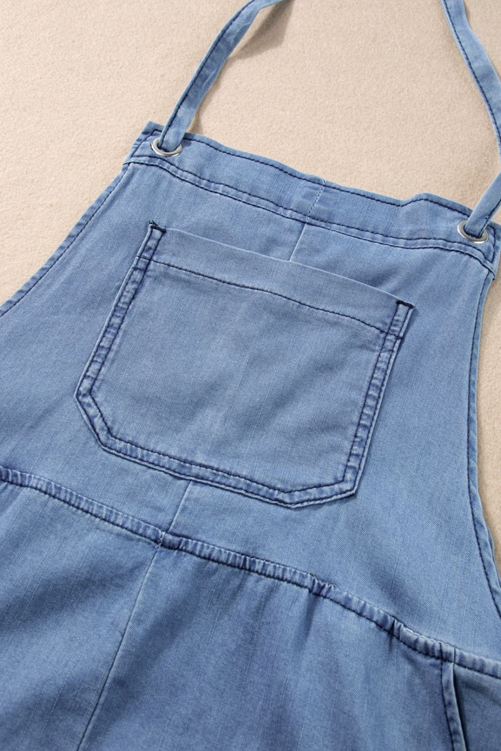 Square Neck Denim Overalls with Pockets