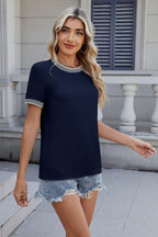 Contrast Trim Round Neck Short Sleeve T-Shirt