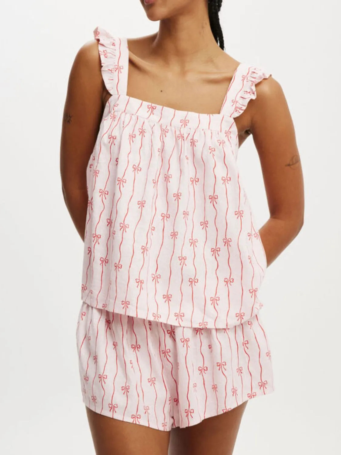 Bow Print Square Neck Cami and Shorts Set Image principale du produit