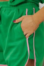 Two Tone Contrast Textured Crewneck Tee and Shorts Set