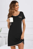 Contrast Trim Pocketed Round Neck Lounge Dress - felvior