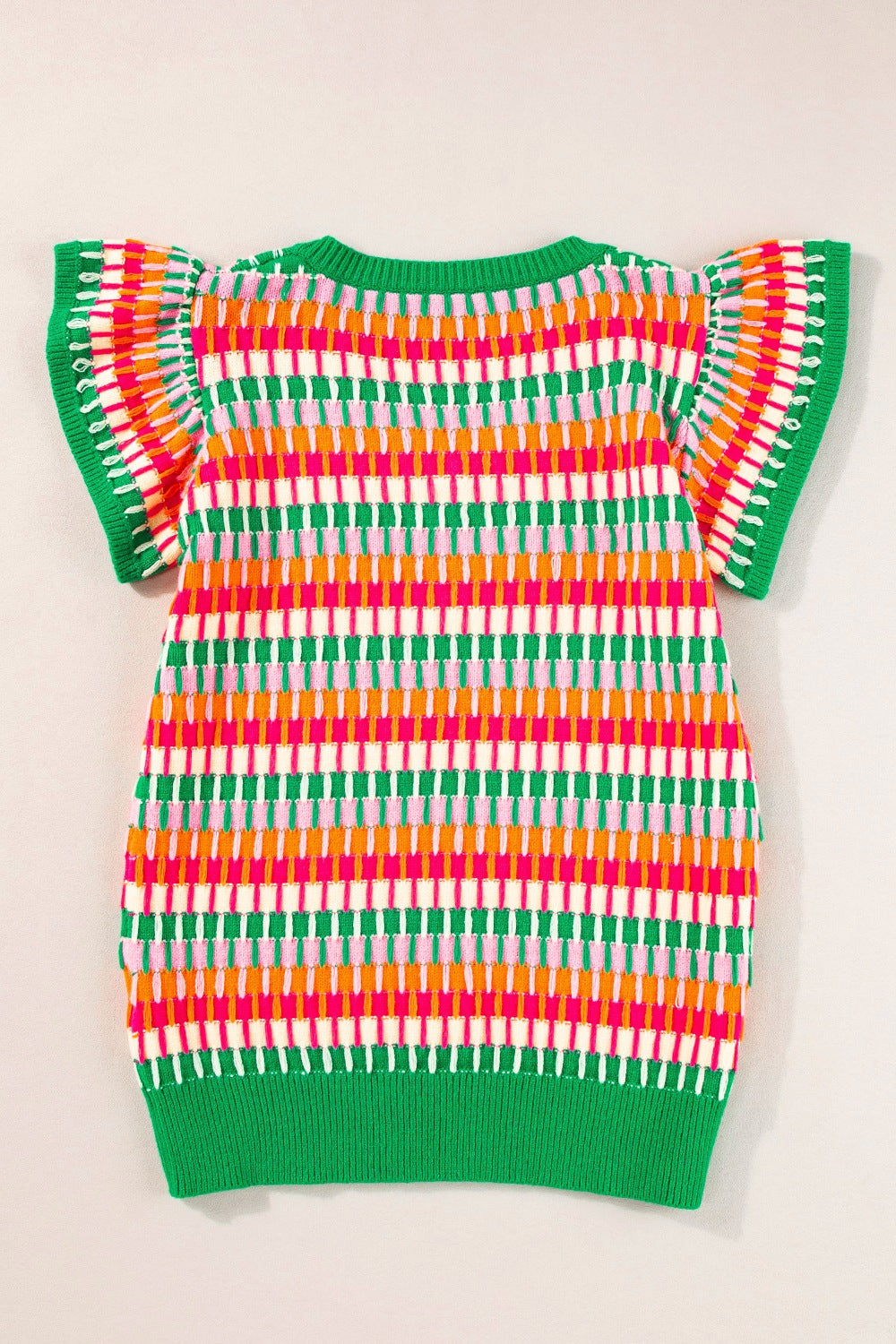 Contrast Striped V-Neck Knit Top - felvior