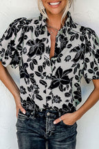 Floral Button Down Puff Sleeve Shirt