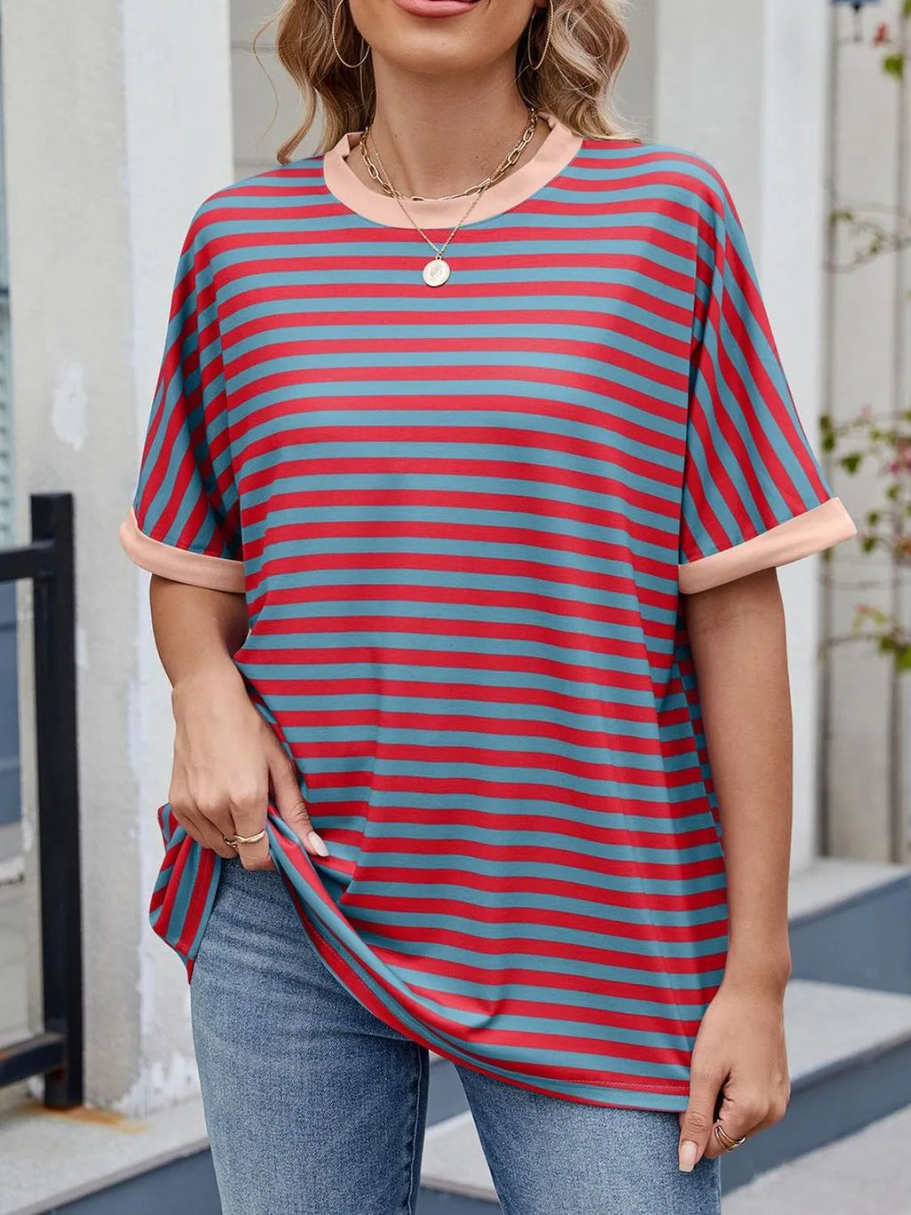 Striped Round Neck Half Sleeve T-Shirt