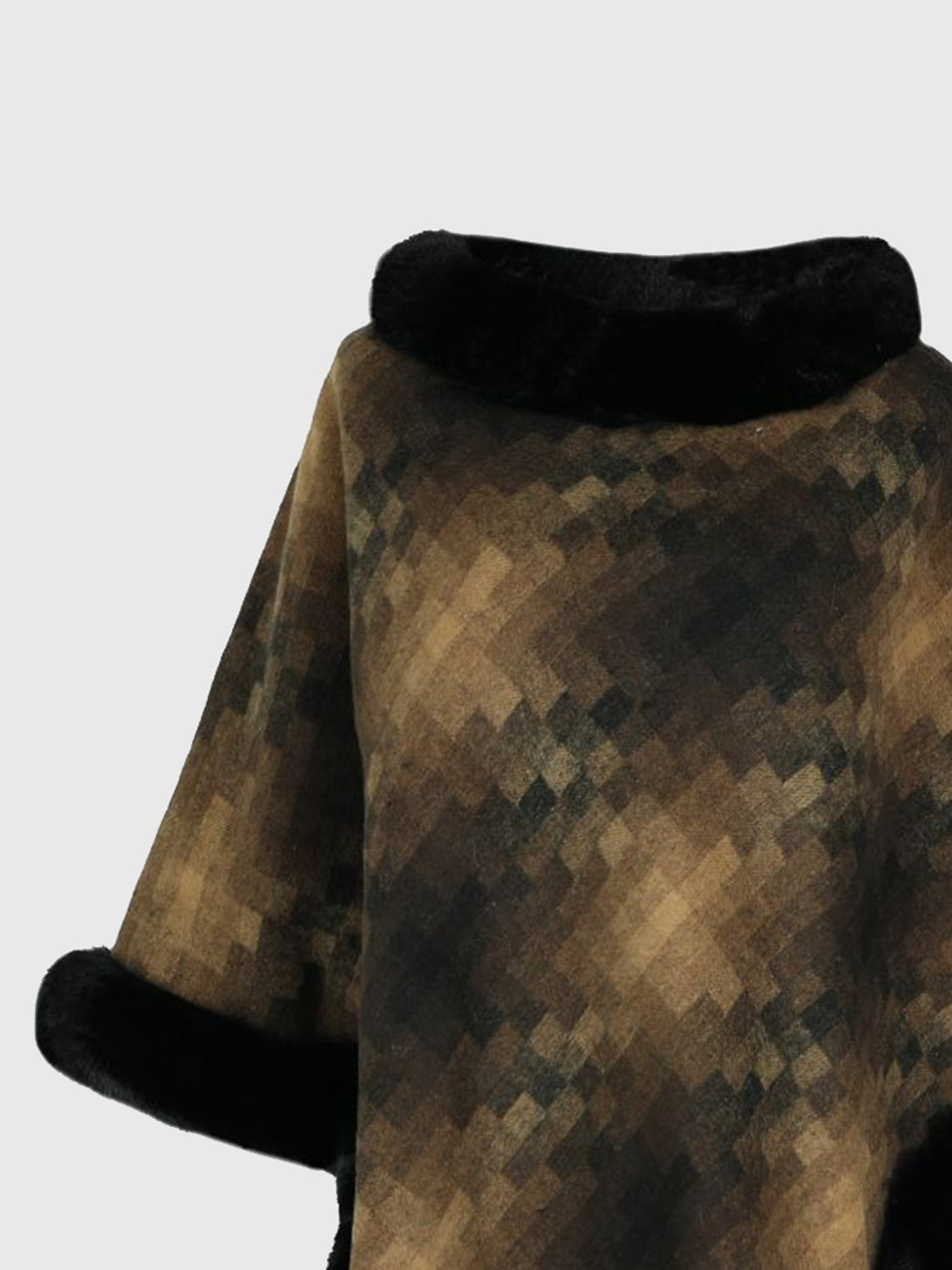 Faux Fur Trim Poncho - felvior