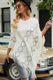 Pearl Trim V-Neck Fringe Hem Poncho - felvior
