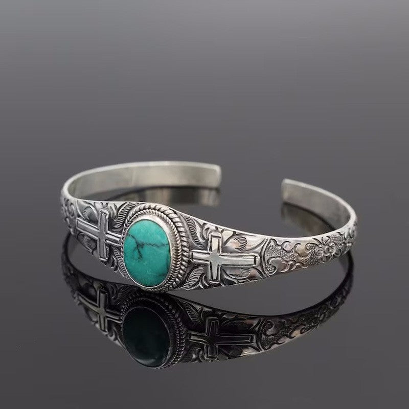 Artificial Turquoise Alloy Open Bracelet - felvior