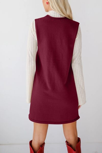 Lovelet Pocketed V-Neck Mini Sweater Overall Dress