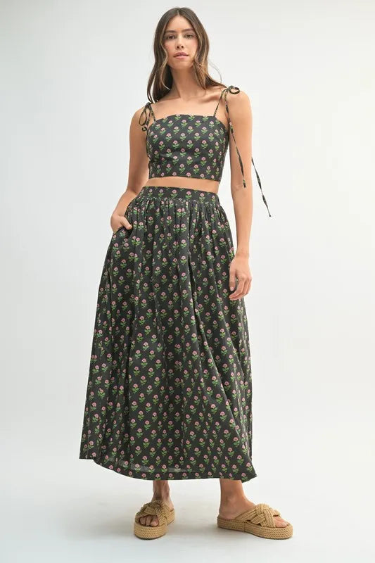 MABLE Floral Crop Top and Skirt Set - felvior
