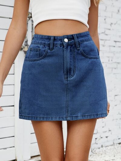 Solid Mini Denim Skirt - felvior
