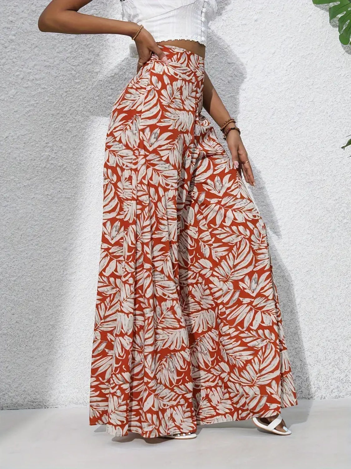 Printed High Waist Wide Leg Pants - felvior