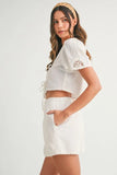 MABLE Crochet Lace Detail Crop Top and Shorts Set - felvior