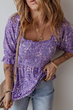 Printed Square Neck Half Sleeve Blouse - felvior