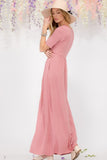 Celeste Full Size Round Neck Short Sleeve Maxi Dress with Pockets Plus Size - felvior