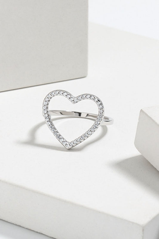 925 Sterling Silver Inlaid Zircon Heart Ring - felvior