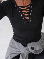 Lace Up Long Sleeve T-Shirt