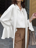 Button Down Flounce Sleeve Shirt - felvior