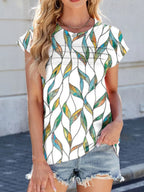 Printed Round Neck Cap Sleeve Top