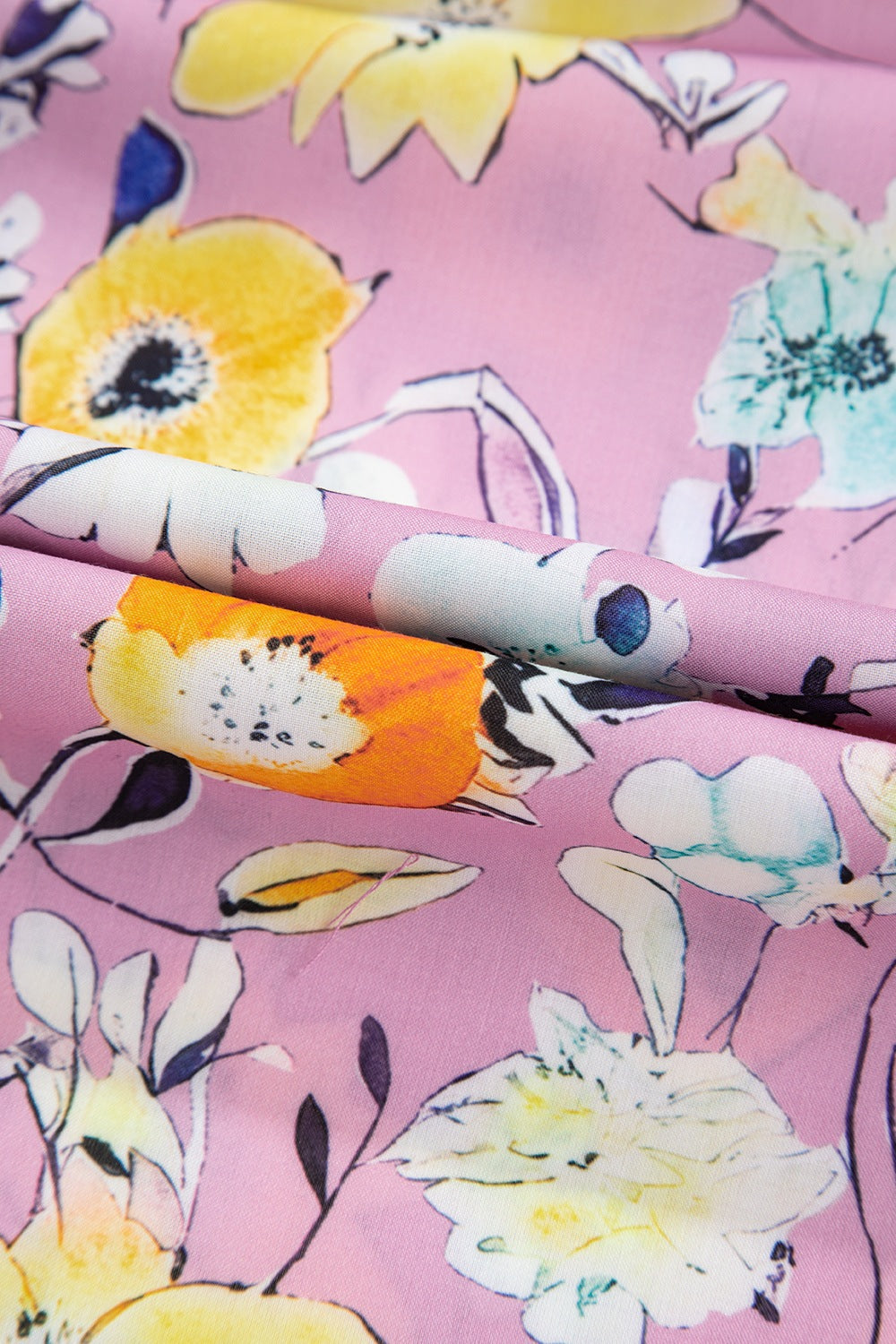 Printed Notched Double Layered Ruffle Sleeve Blouse