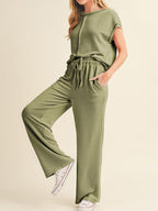Ribbed Exposed Seam Top and Pants Set