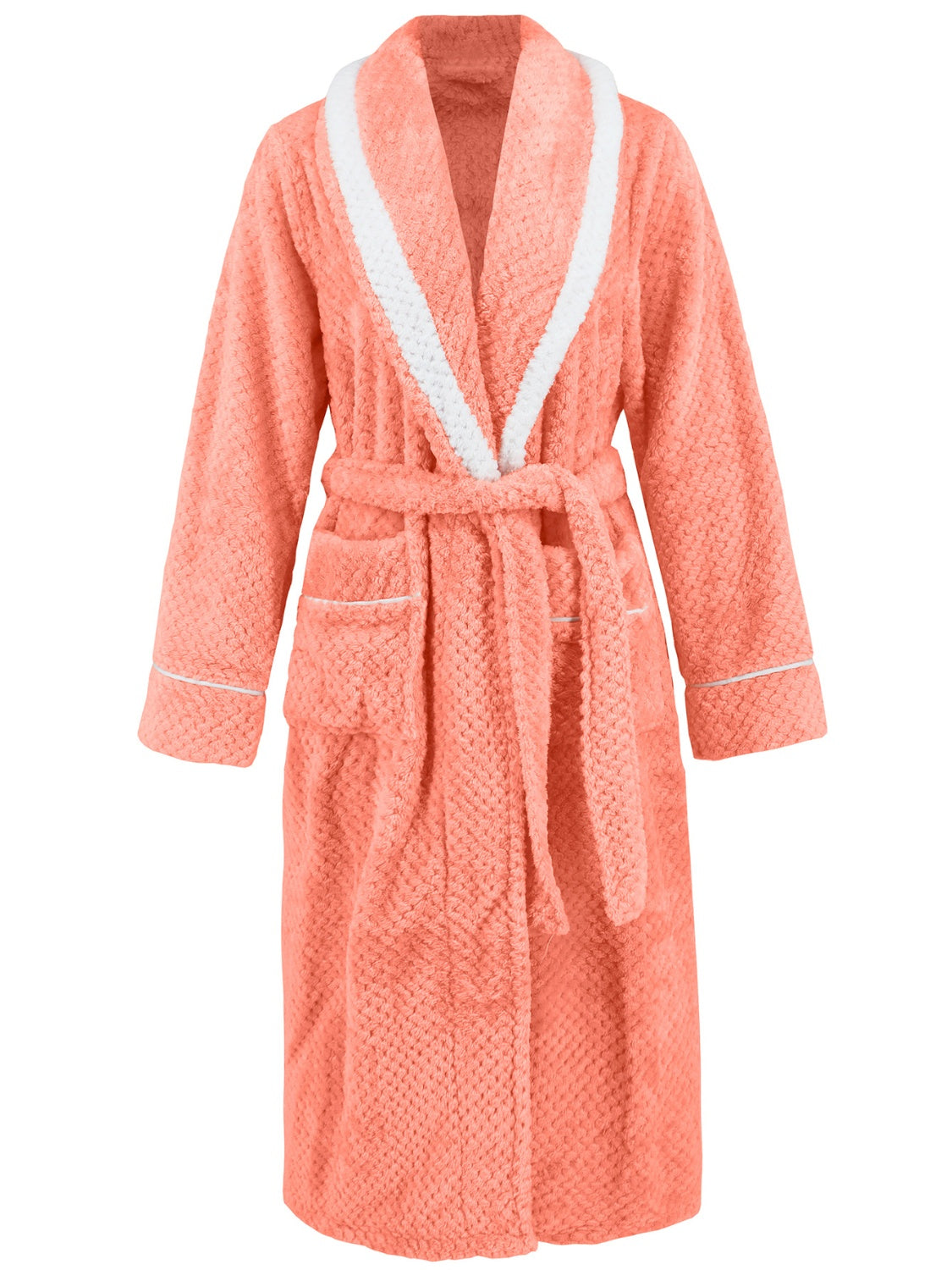 Contrast Trim Tie Waist Lounge Nightgown with Pockets - felvior