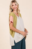 Mittoshop Color Block V-Neck Short Sleeve T-Shirt - felvior