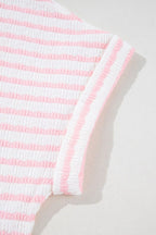 Stripe Knitted Short Sleeve Top and Drawstring Shorts Set