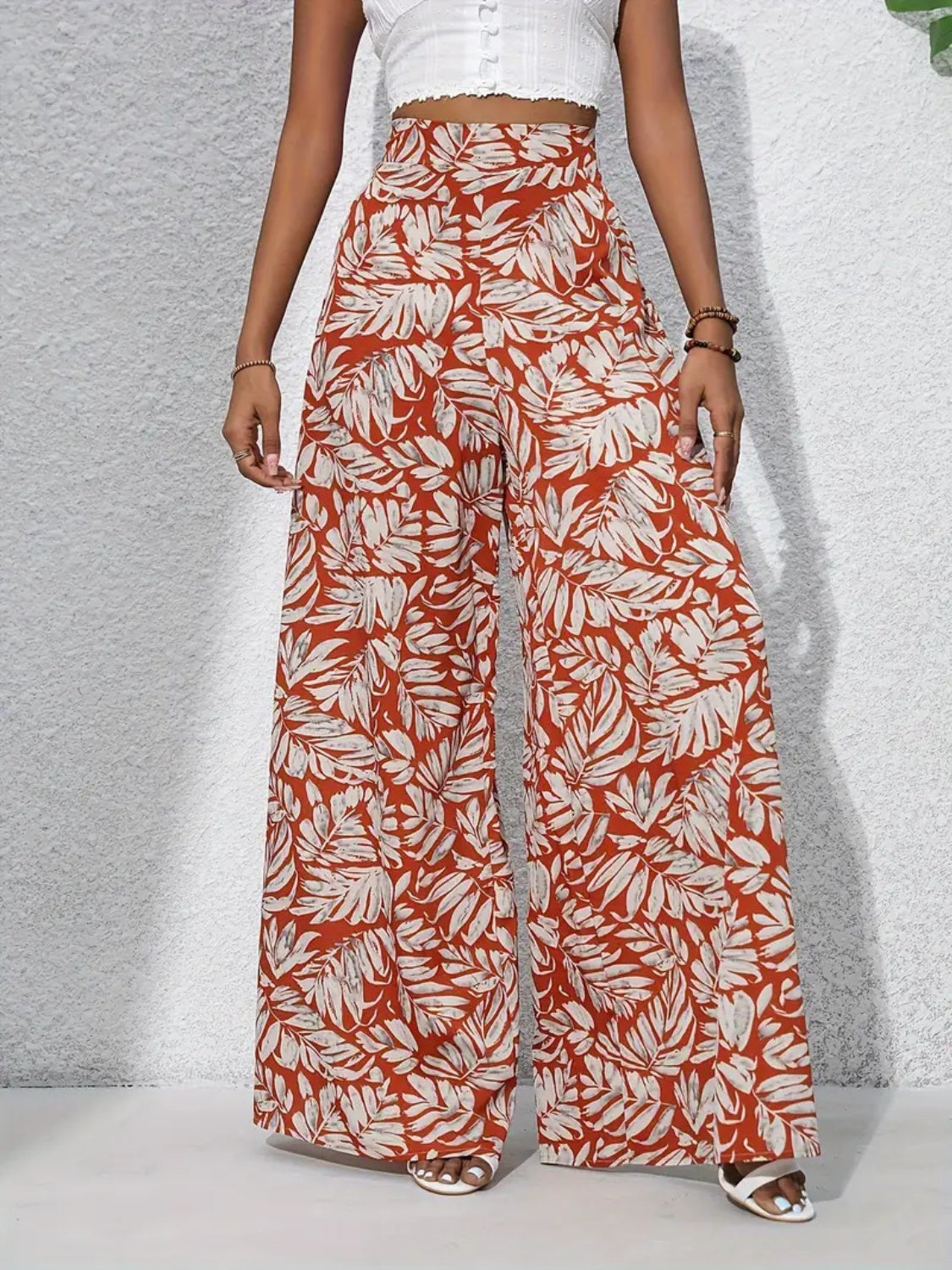 Printed High Waist Wide Leg Pants - felvior