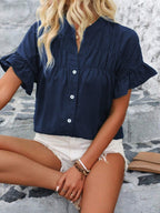 Button Down Ruffled Short Sleeve Shirt