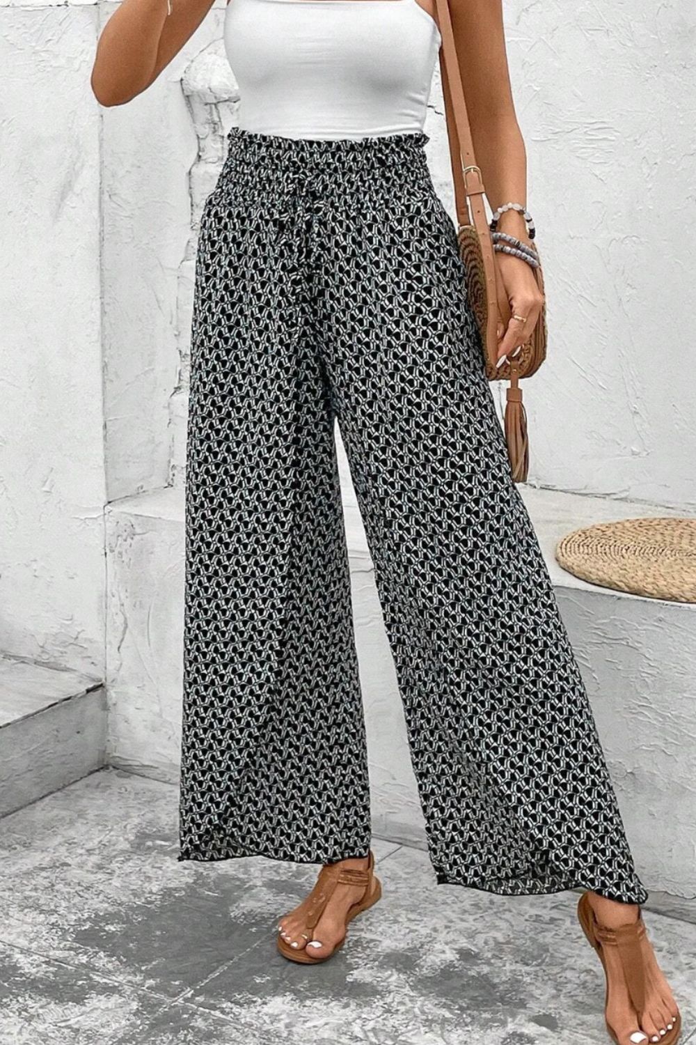 Slit Printed Wide leg Pants - felvior