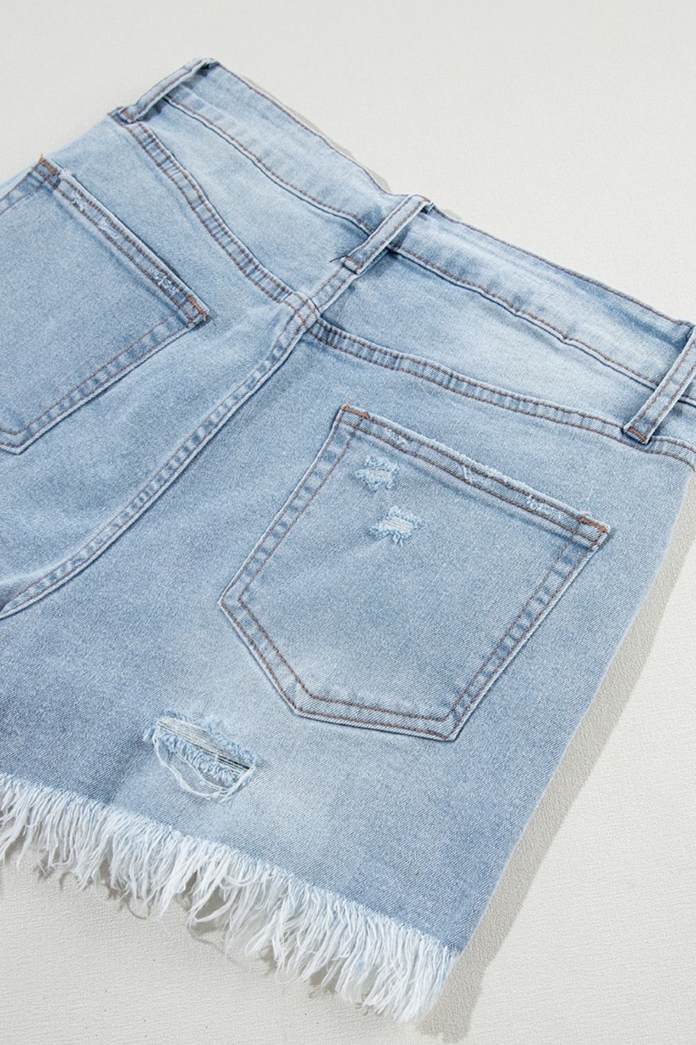 Distressed Raw Hem High Waist Denim Shorts - felvior