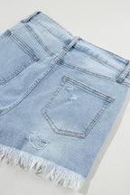 Distressed Raw Hem High Waist Denim Shorts