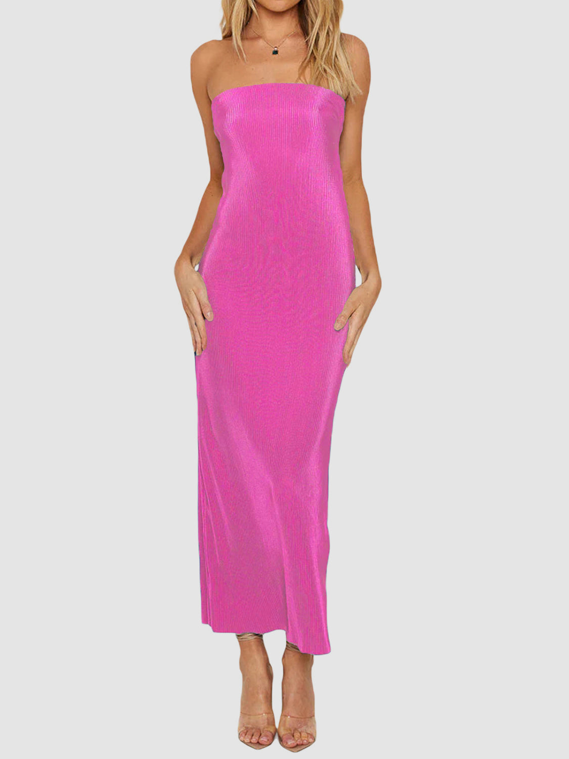 Lace-Up Back Tube Maxi Dress - felvior