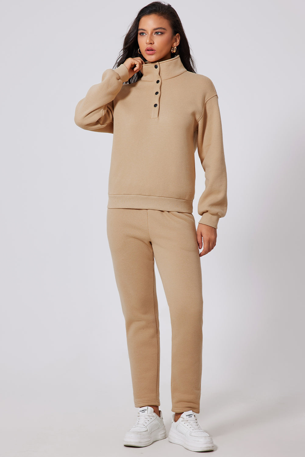 Half Snap Turtleneck Top and Pants Active Set - felvior