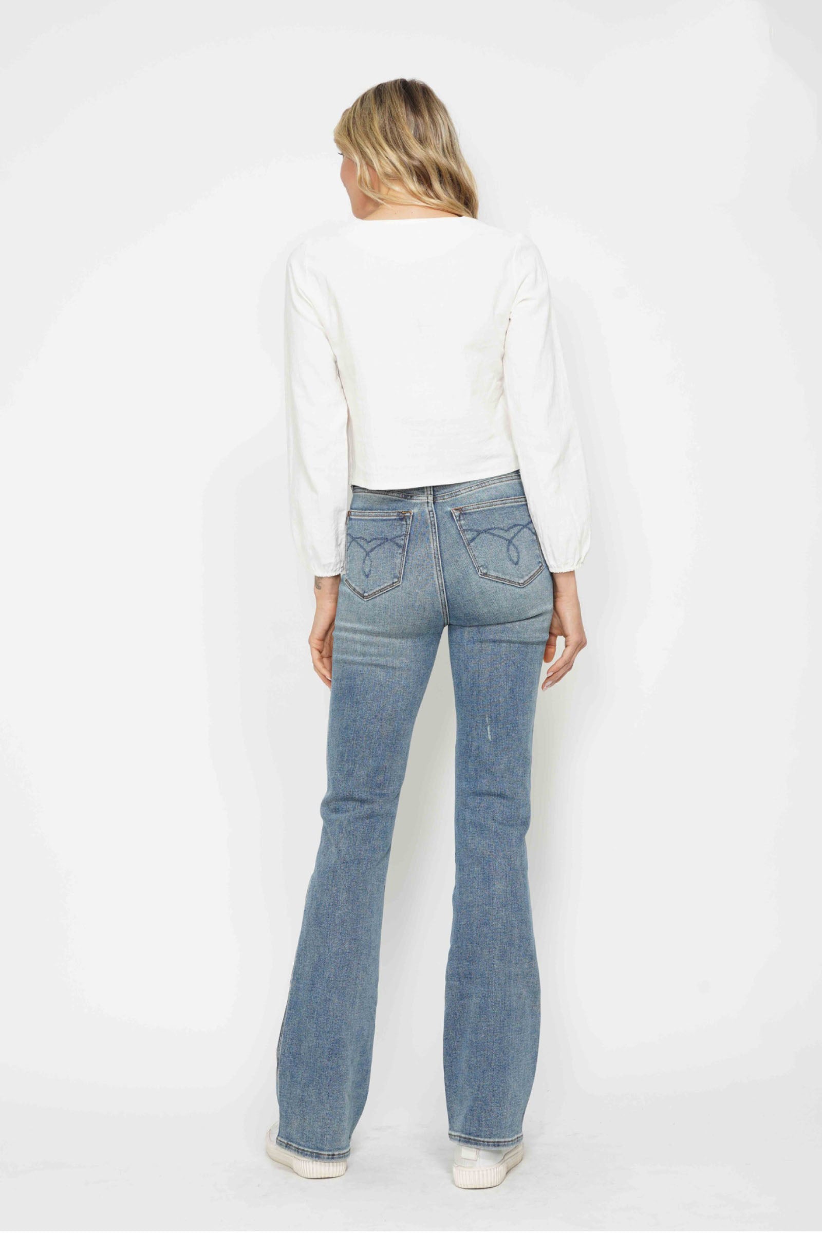 Judy Blue Full Size Tummy Control Back Embroidered Pocketed Bootcut Jeans Plus Size - felvior