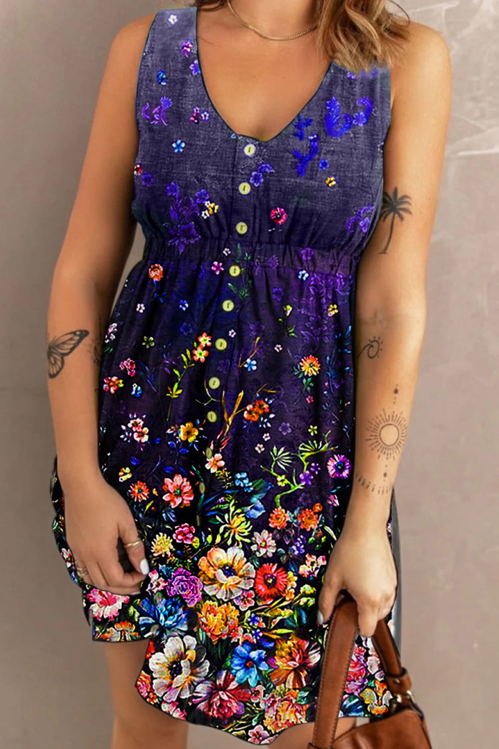 Double Take Scoop Neck Buttoned Sleeveless Magic Dress with Pockets - felvior