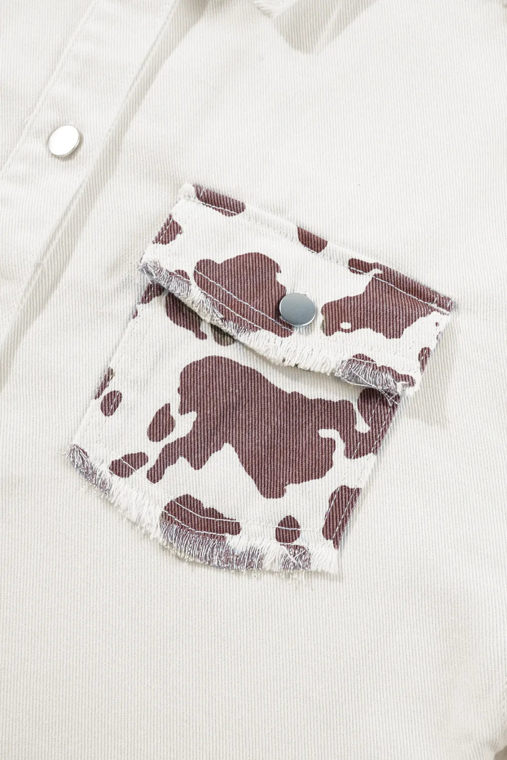 Raw Hem Animal Print Long Sleeve Denim Jacket - felvior