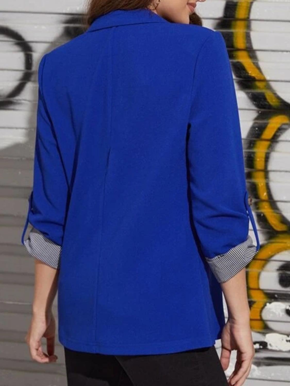 Lapel Collar Roll-Tab Sleeve Blazer - felvior