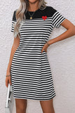 Striped Heart Short Sleeve Dress - felvior