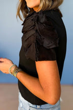 Ruched Puff Sleeve Crew Neck T-Shirt