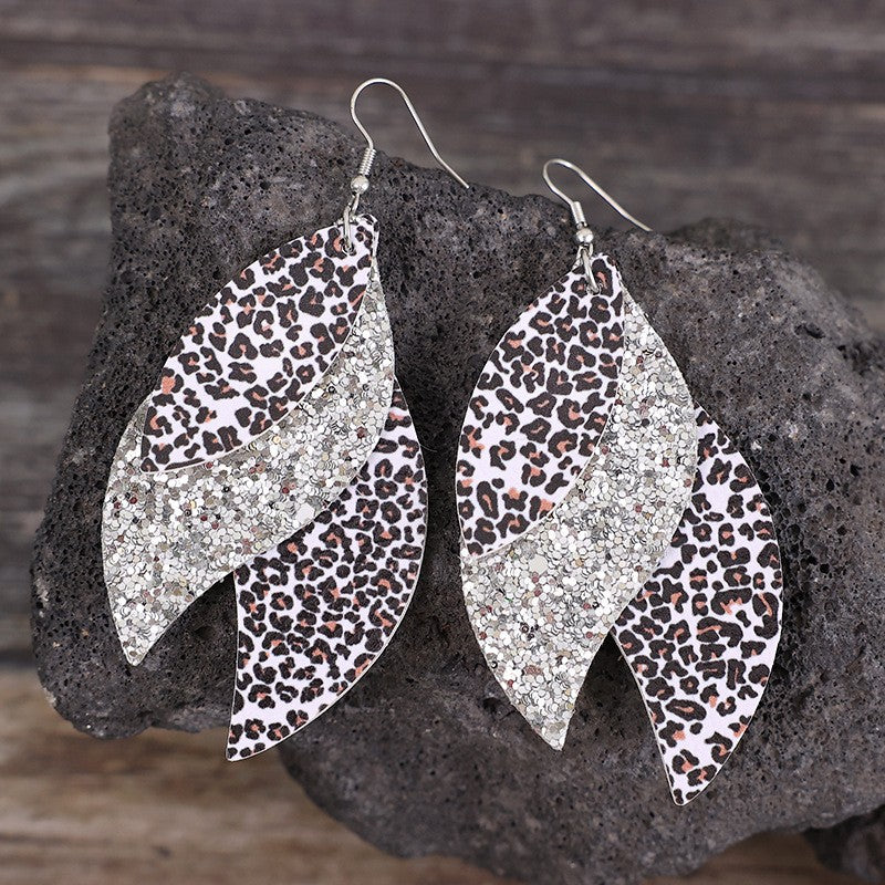 PU Leather Leopard Leaf Earrings - felvior